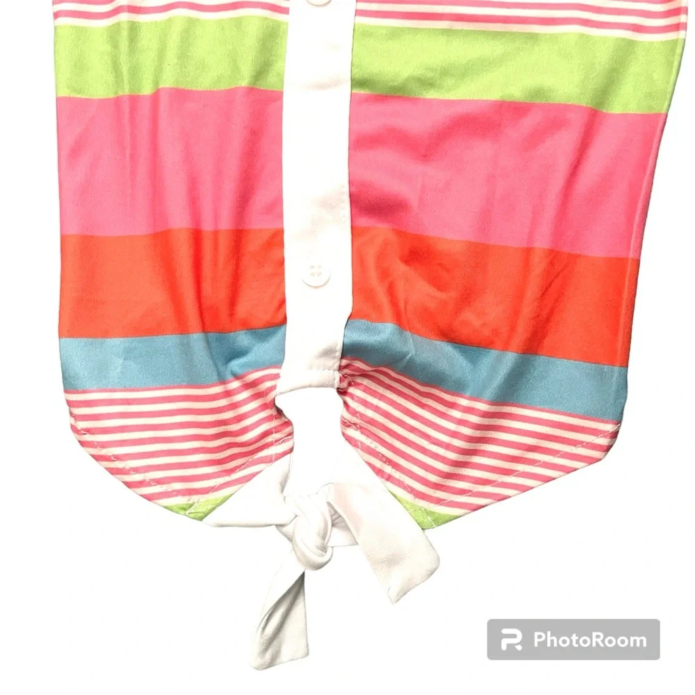 NWT Top Paw Orange Blue Green Stripe Dog Puppy Tank Top Summer Shirt - Small